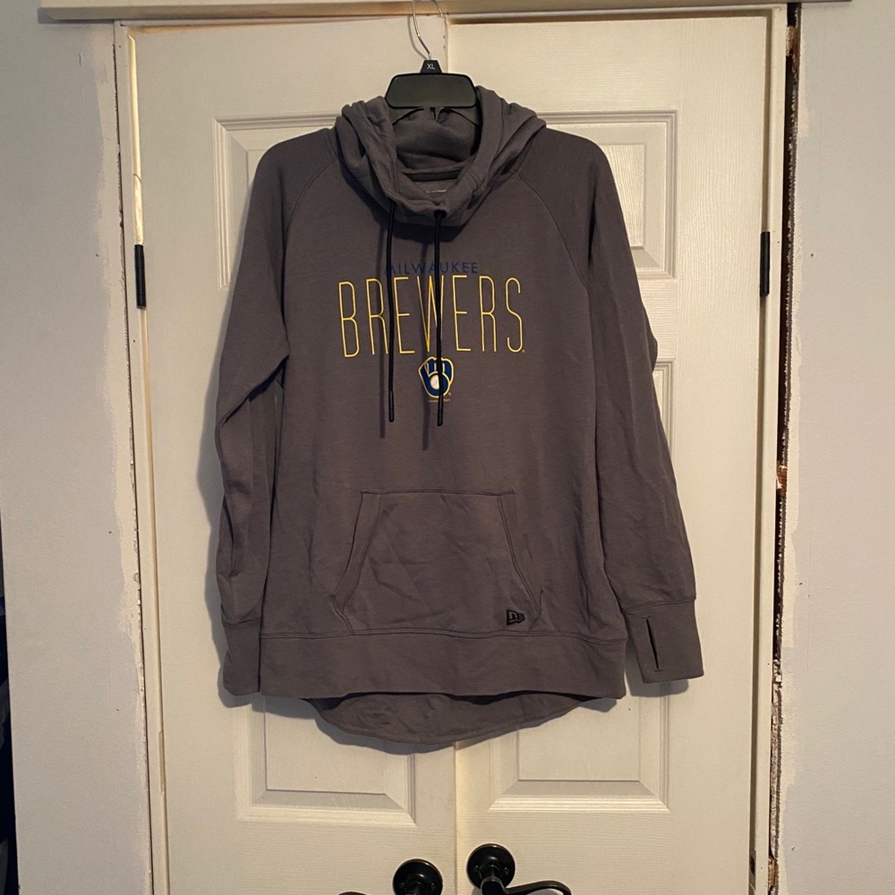 New Era Milwaukee Brewers Gray Hoodie with Yellow Logo